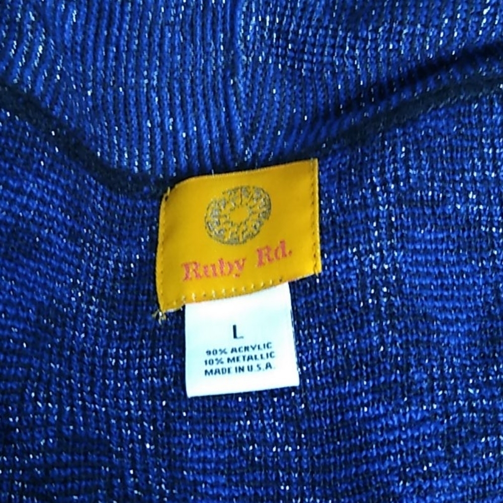 Ruby Rd Blue Metallic Leopard Print Open Front Ca… - image 6